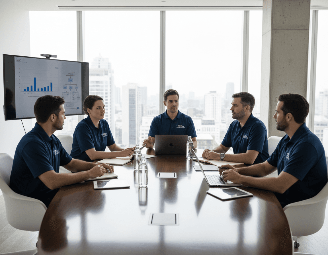 Corporate teams in branded custom apparel